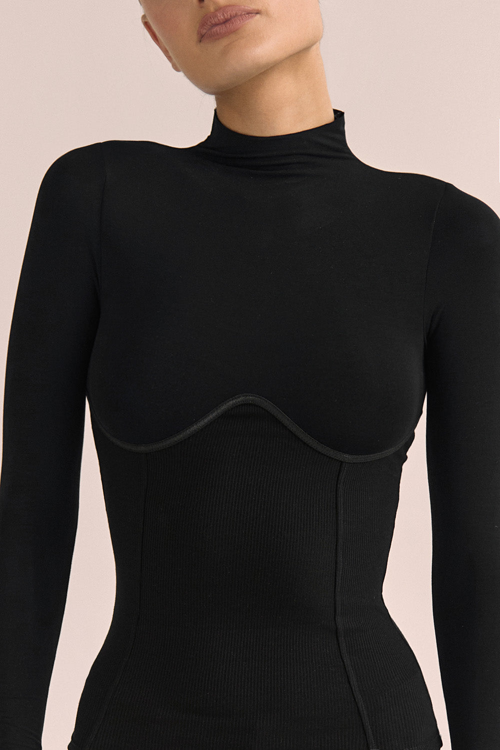 Corset waist turtleneck Black